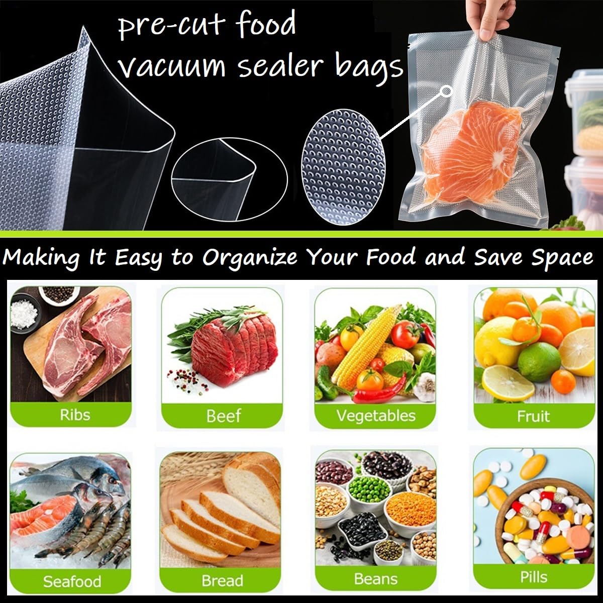 YILUFA1688 Pre-Cut Vacuum Sealer Bags, Mixed Sizes, 300 Count