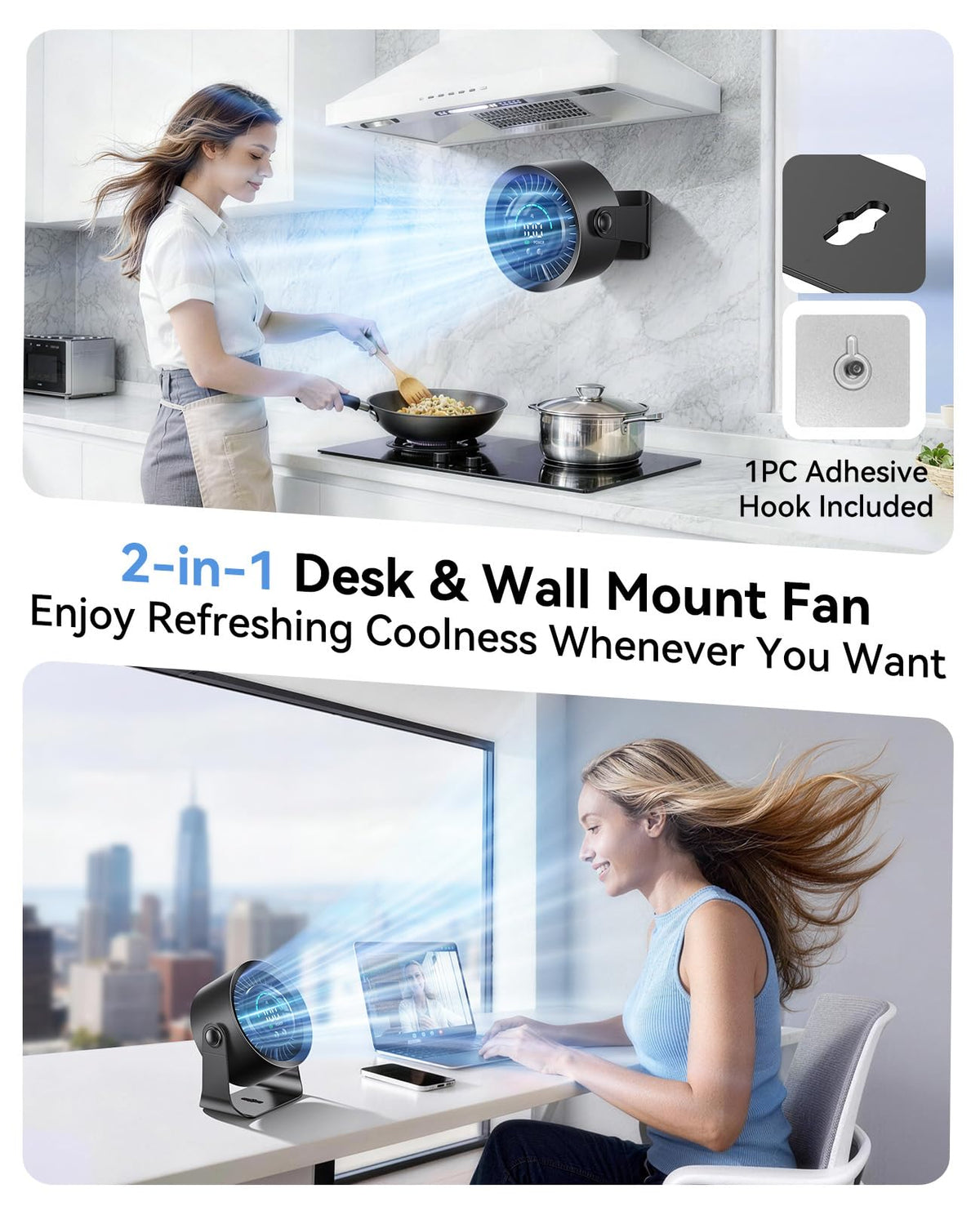 DIGIX Rechargeable USB Desk Fan for Bedroom