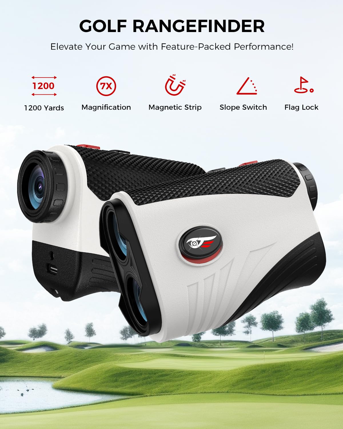 VyKure 1200 Yard Golf Rangefinder with Slope, White