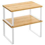 SONGMICS Stackable Cabinet Organizer Shelves, White & Beige (Set of 2)