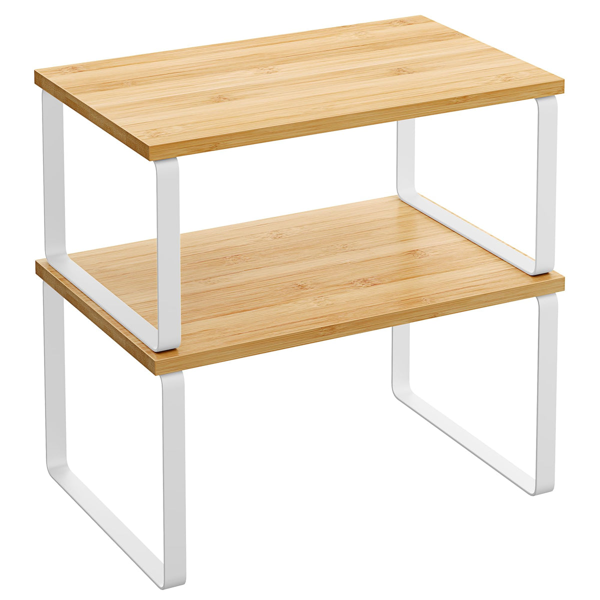 SONGMICS Stackable Cabinet Organizer Shelves, White & Beige (Set of 2)