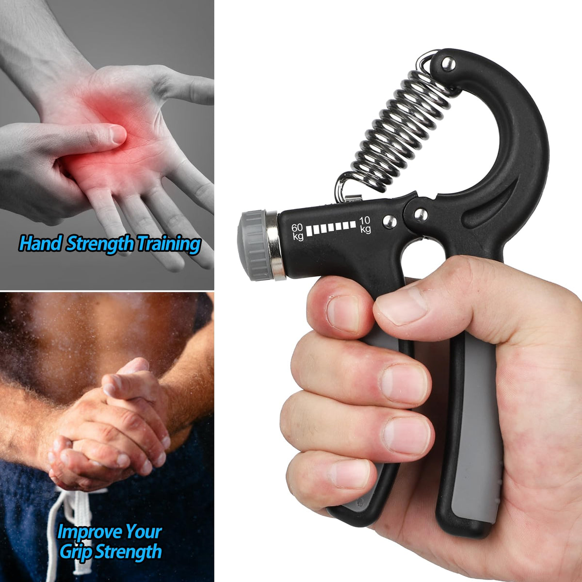 NIYIKOW Adjustable Hand Grip Strengthener, 10-60 kg, Grey (2 Pack)