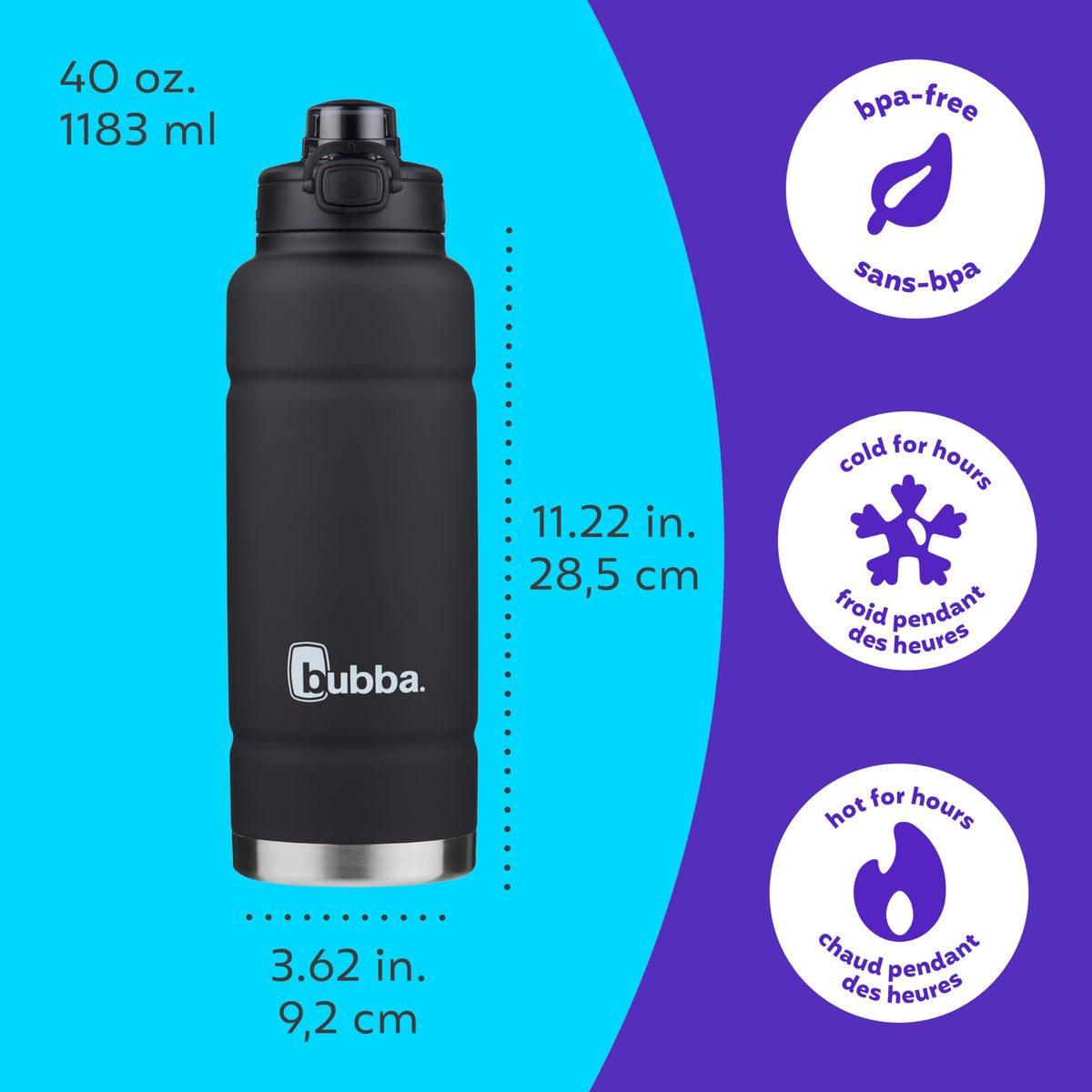 Bubba Trailblazer Stainless Steel Water Bottle, 40 oz, Licorice