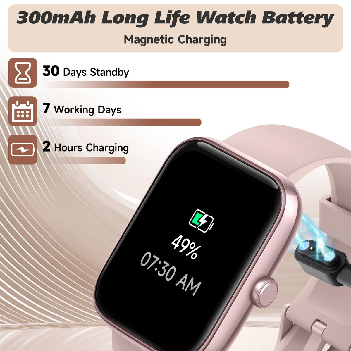 VRPEFIT 1.83-Inch Smart Watch with Calling and Alexa, Crepe Pink