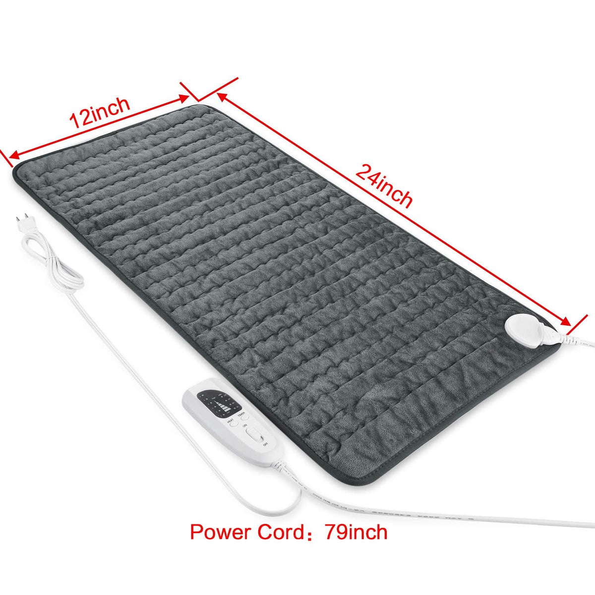 Electric Moist & Dry Heating Pad, 24" x 12", Grey Green