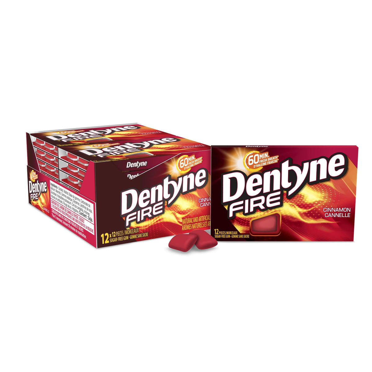 Dentyne Fire Sugar-Free Gum, Cinnamon, 12 Pack (12 Pieces Each)