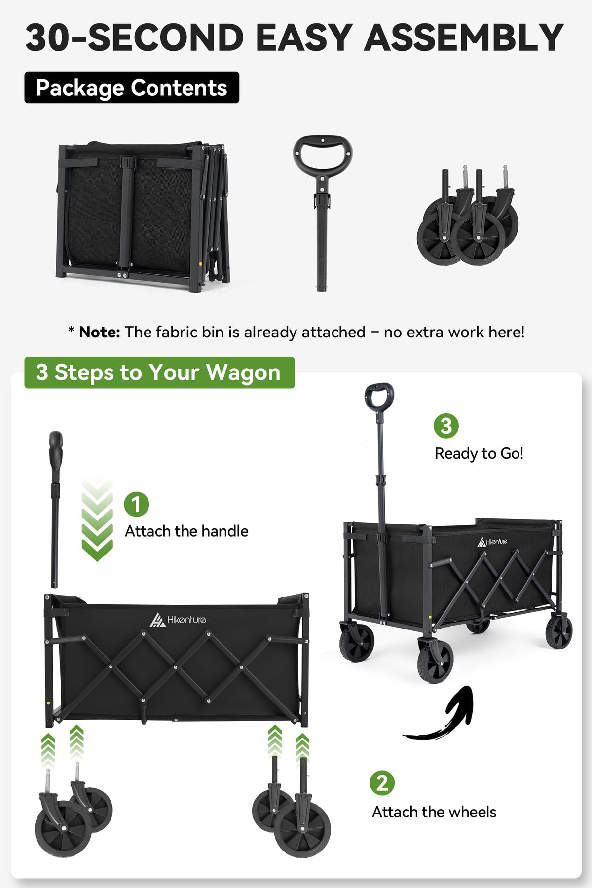 Hikenture Foldable Utility Wagon Cart with All-Terrain Wheels