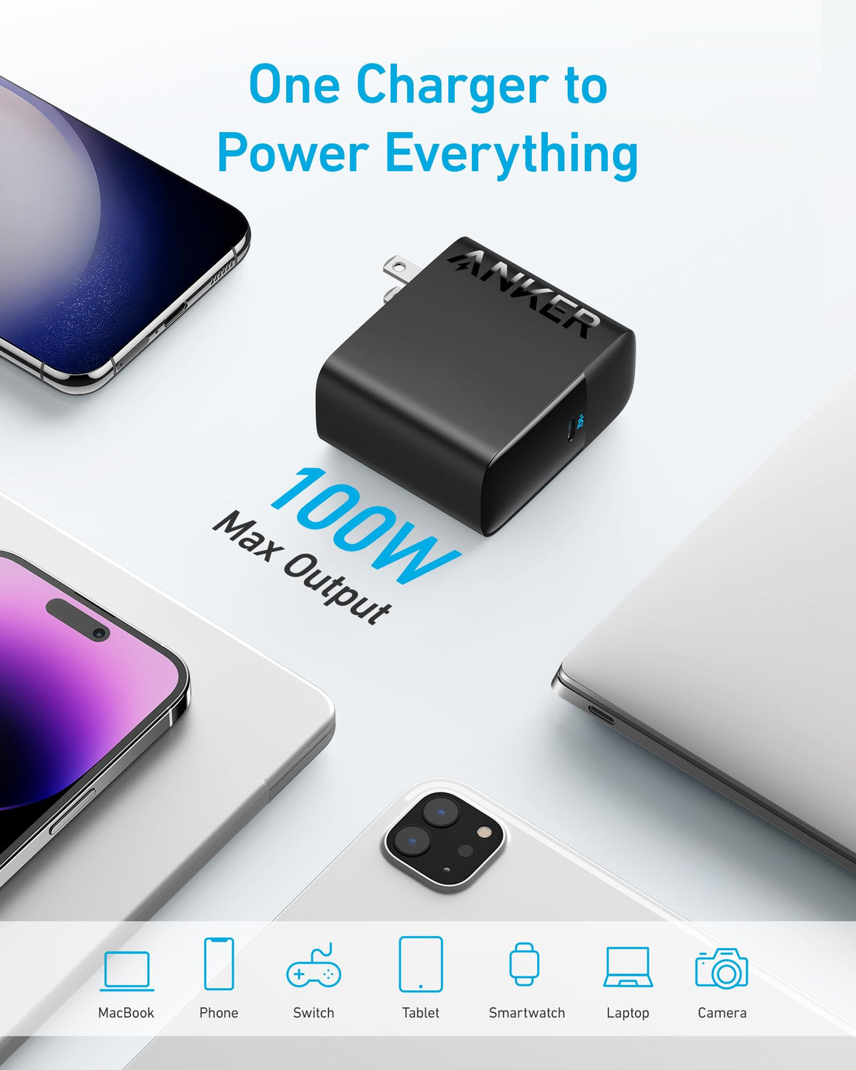Anker 100W Foldable USB C MacBook Charger with 5FT Cable