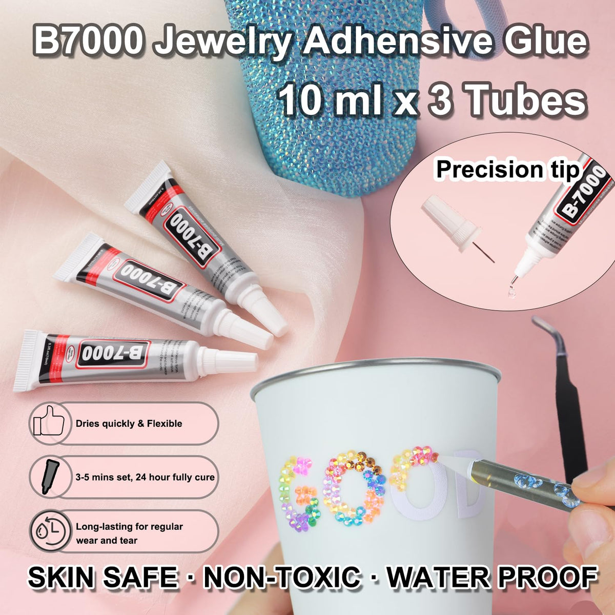 BAOYAALIN 56-Colour 3mm Resin Rhinestone Kit with B7000 Glue