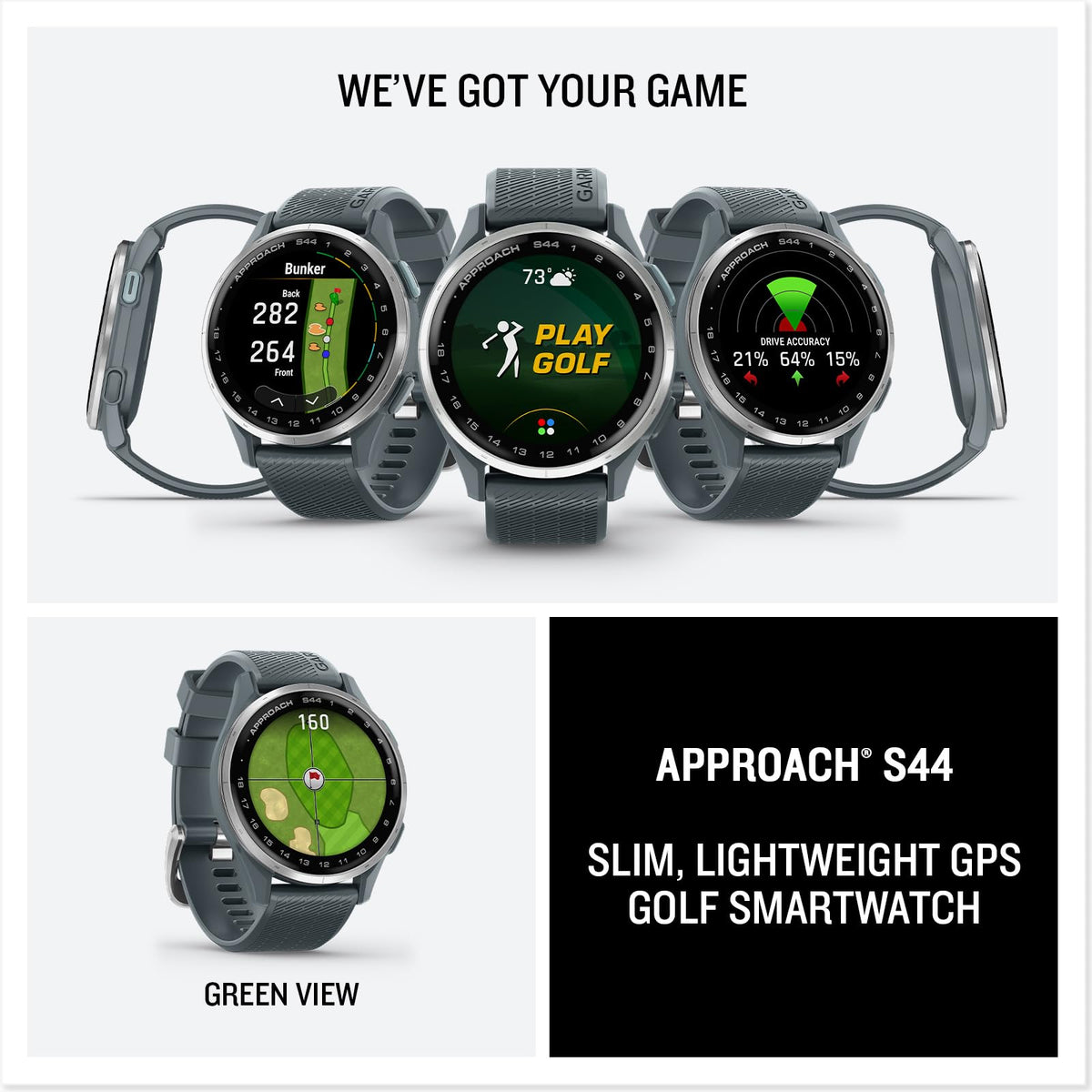 Garmin Approach S44 Golf GPS Smartwatch, Silver, Twilight Band