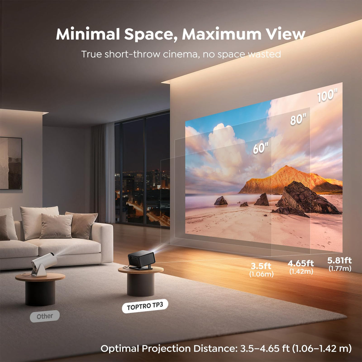 Smart 4K Short Throw Mini Projector, Google TV, Auto Focus, WiFi