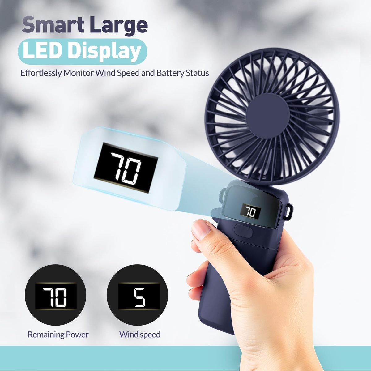 Portable Handheld Fan Rechargeable Small Fan 5 Speeds