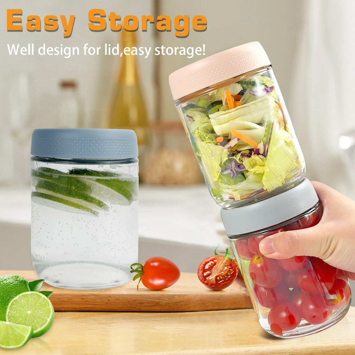 Overnight Oats Glass Jars with Lids and Spoons, 16 Oz, 6 Pack
