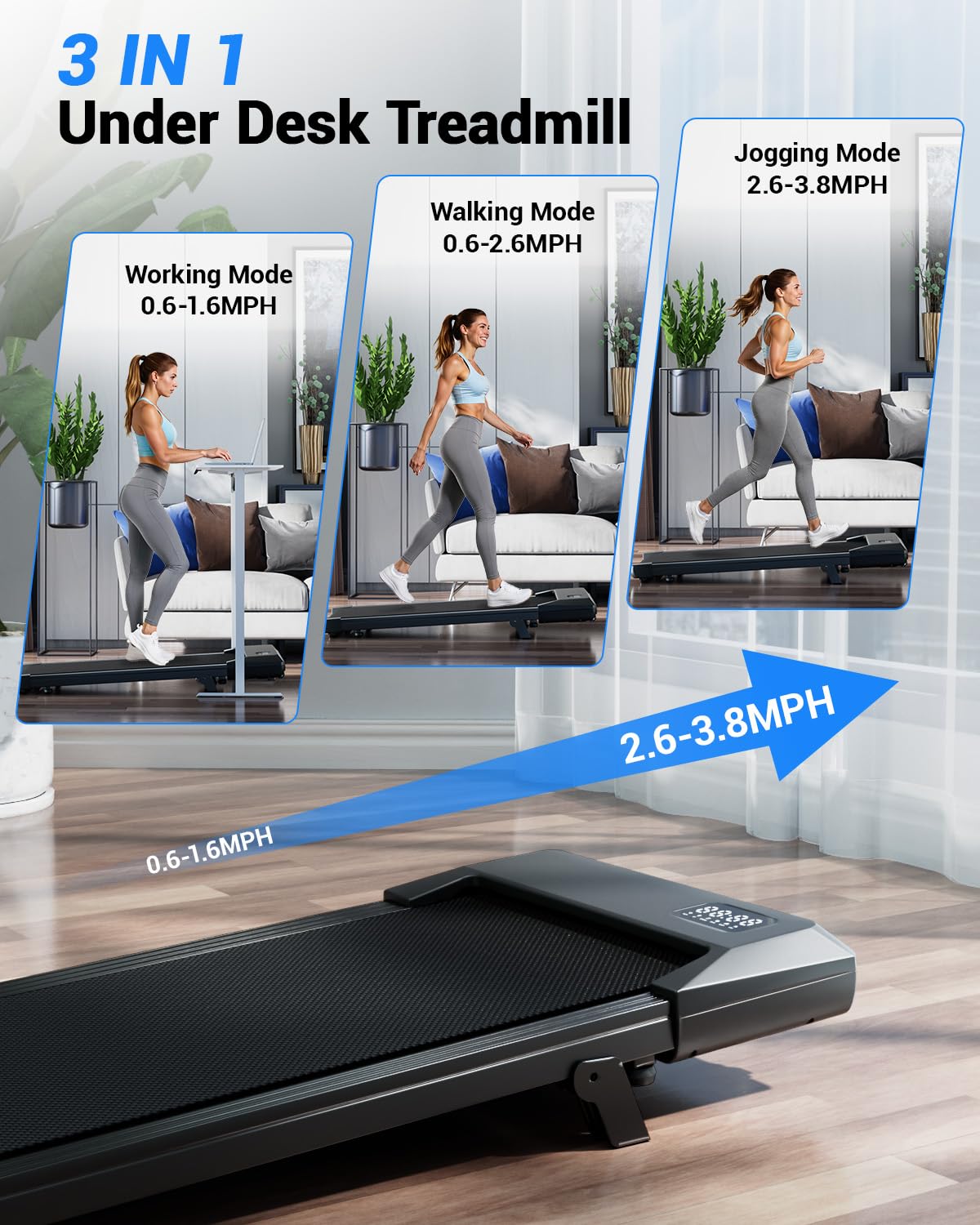 Superun Walking Pad Treadmill, 6% Manual Incline, 2.5HP