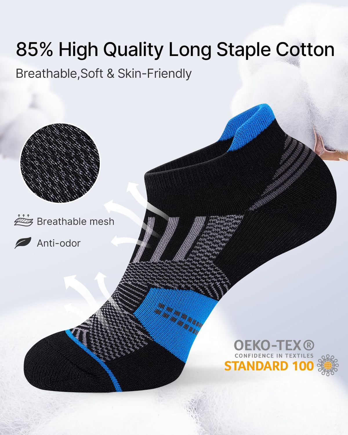 Niorasen Men's Low Cut Ankle Socks, 6 Pairs, Multicolor, 9-12