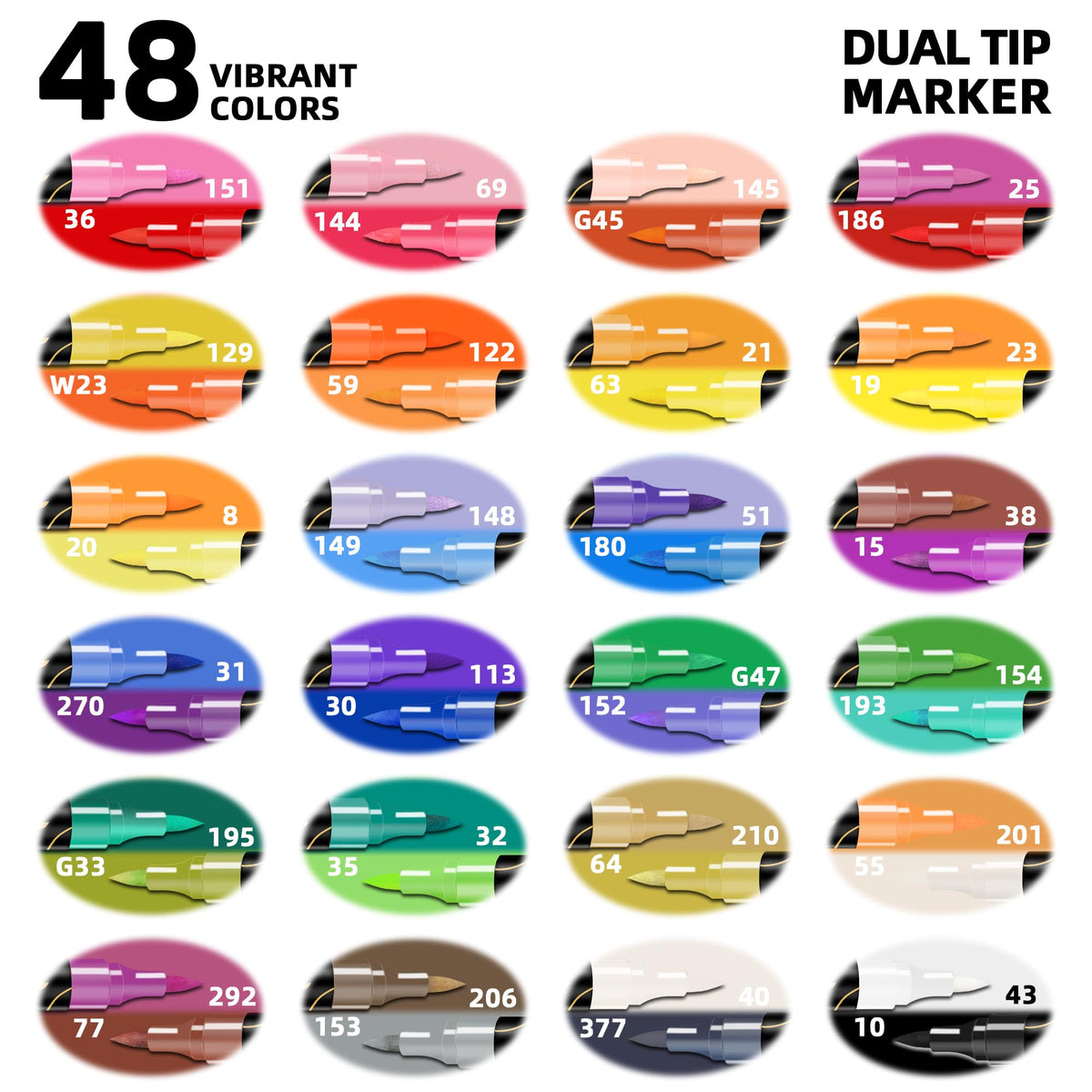 Art+soul Dual Tip Acrylic Paint Pens, 48 Colours