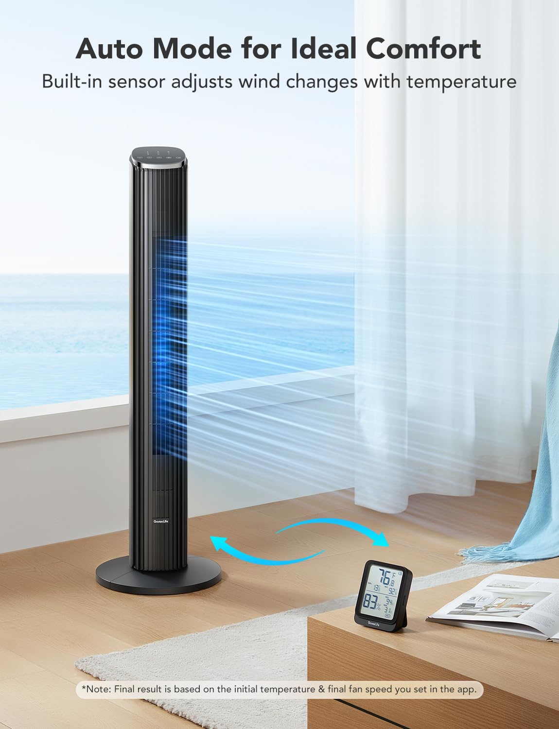 GoveeLife Black Tower Fan for Bedroom