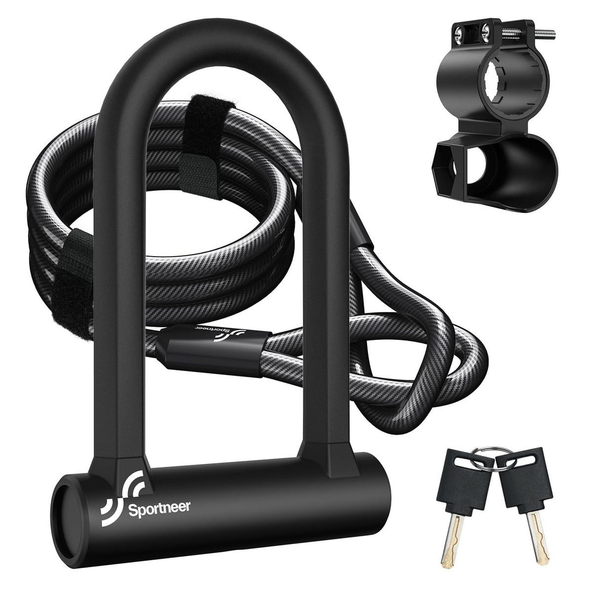 Sportneer 17 mm Heavy-Duty Bike U-Lock with Steel Cable