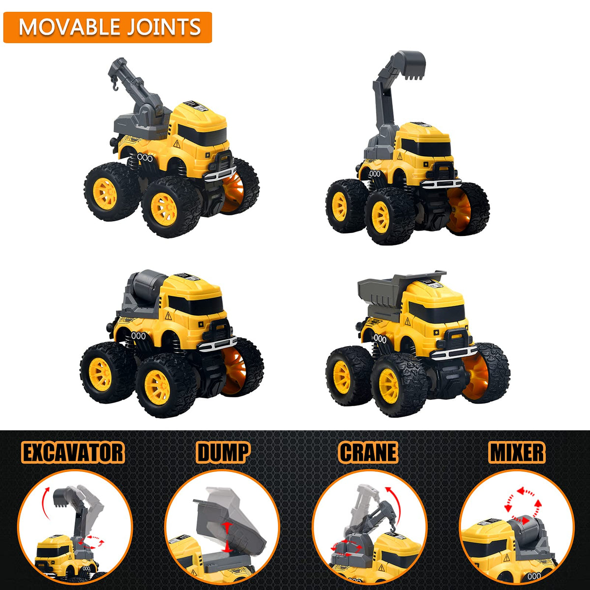 Construction Monster Truck Toys, 4 Pcs