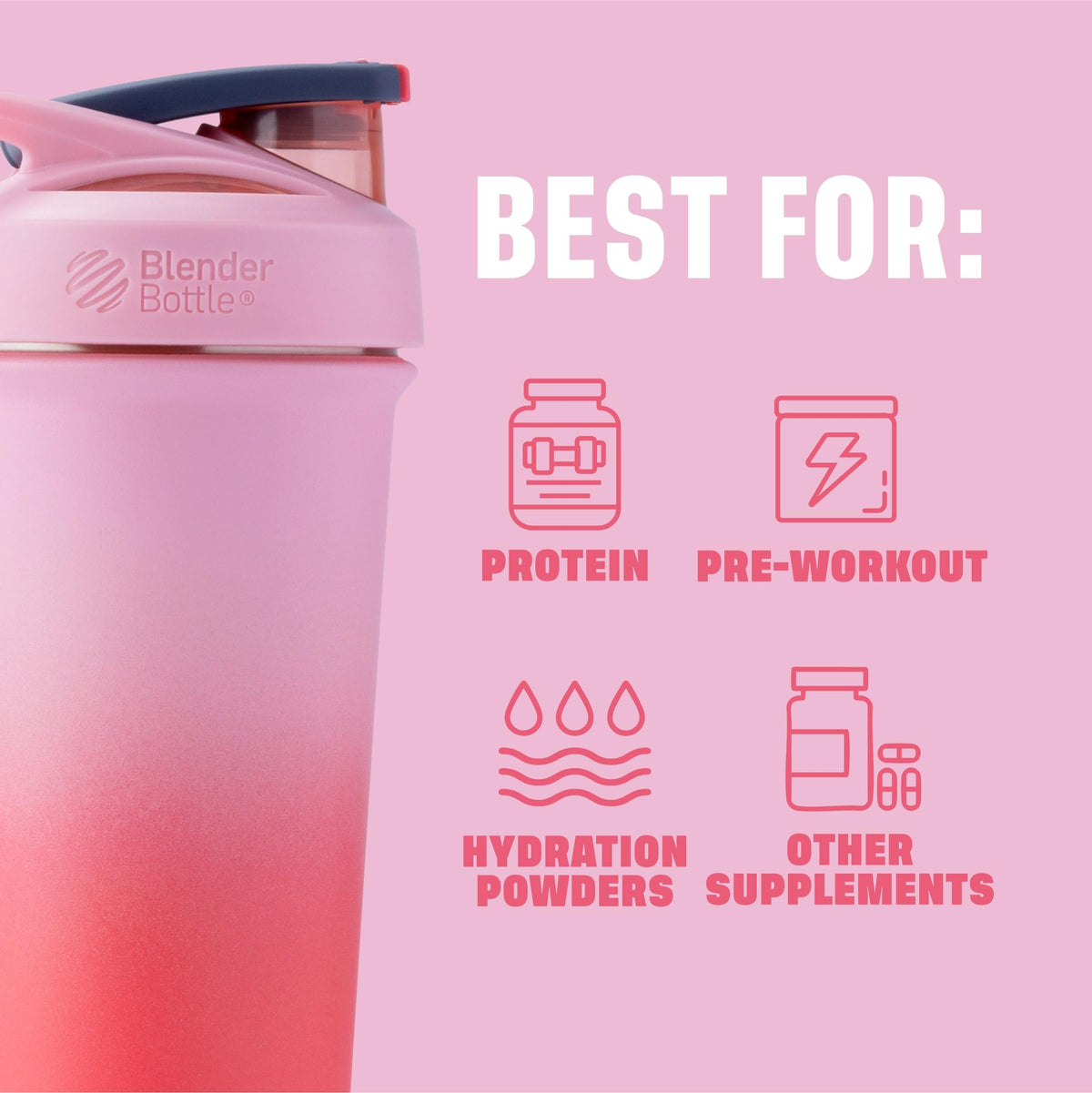 BlenderBottle Strada Insulated Shaker Cup, 25oz, Flamingo Ombre