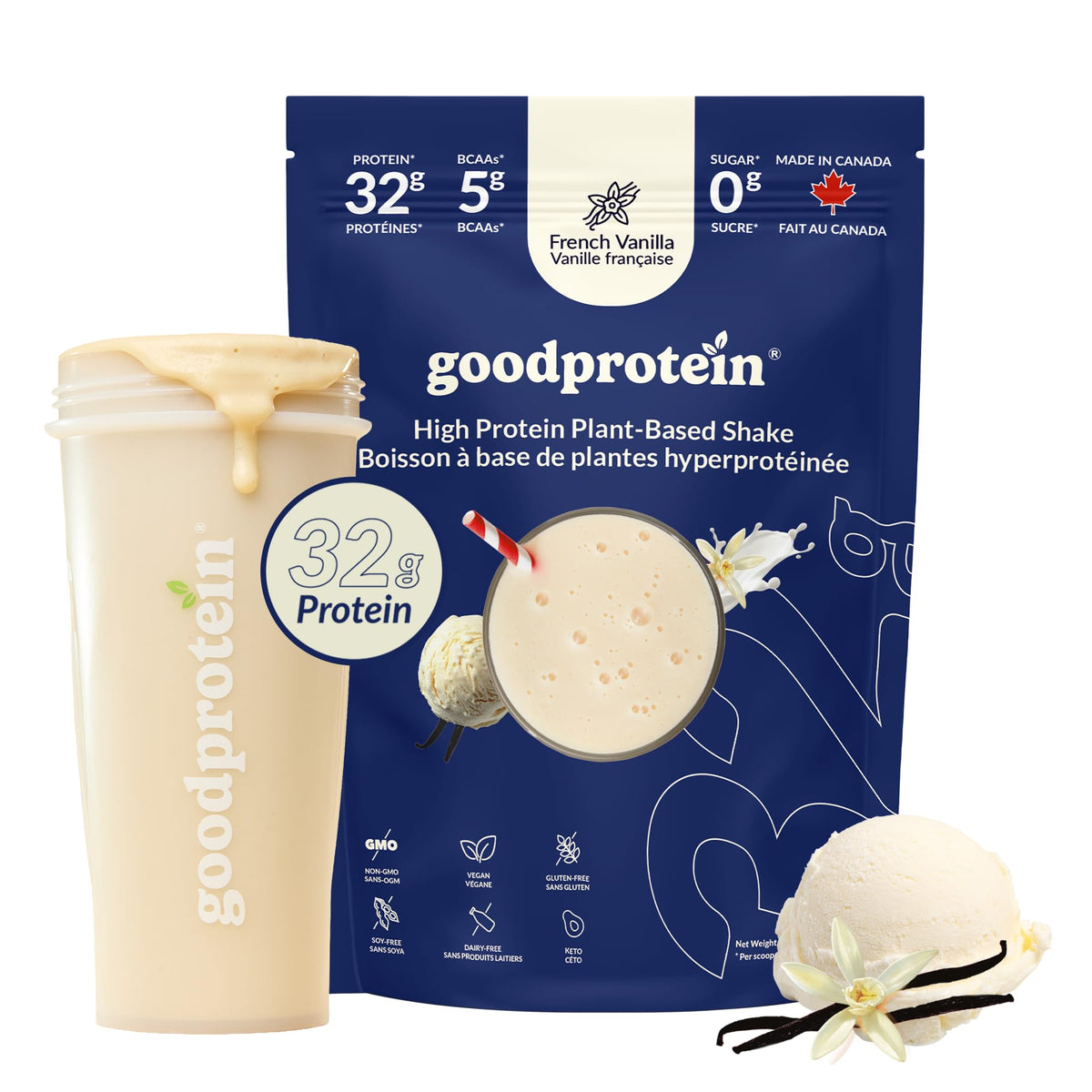 Good Protein Vegan Plant-Based Protein Powder, French Vanilla, 470 g