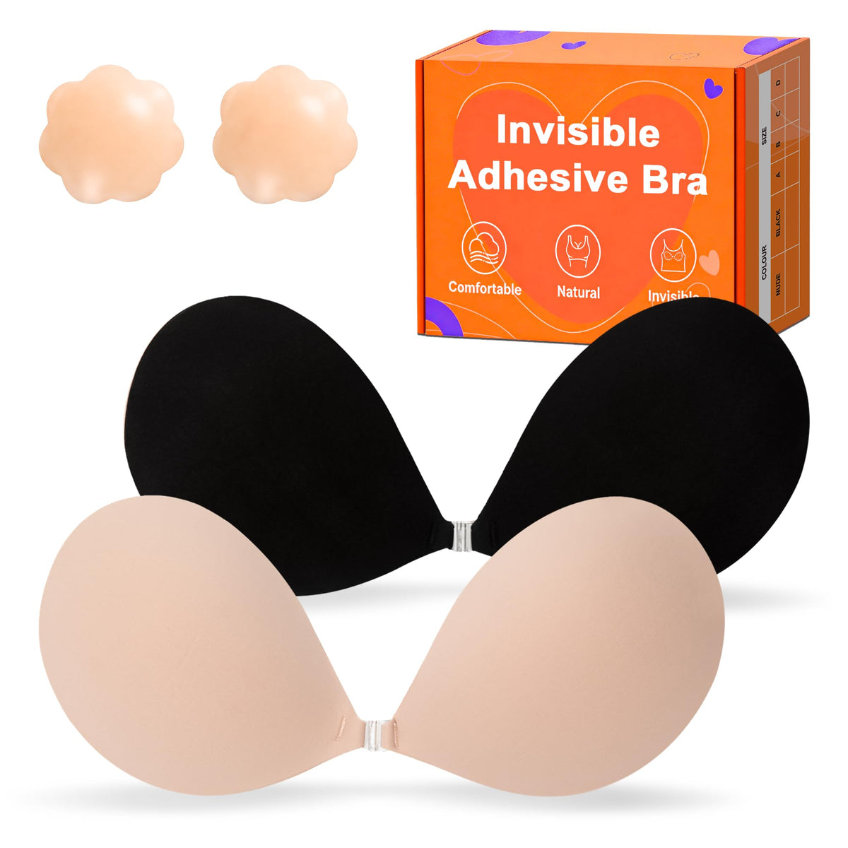 GKHWON Reusable Adhesive Strapless Bra, Beige and Black