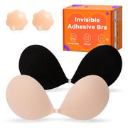 GKHWON Reusable Adhesive Strapless Bra, Beige and Black, Cup B