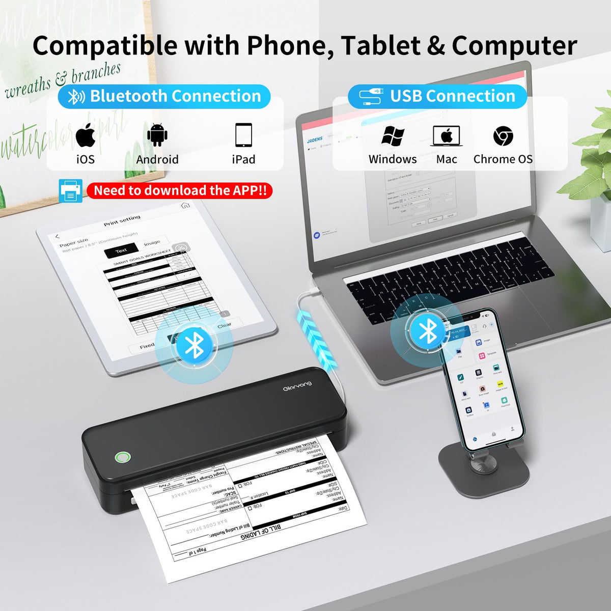 Gloryang Portable Wireless Thermal Printer Kit, Black