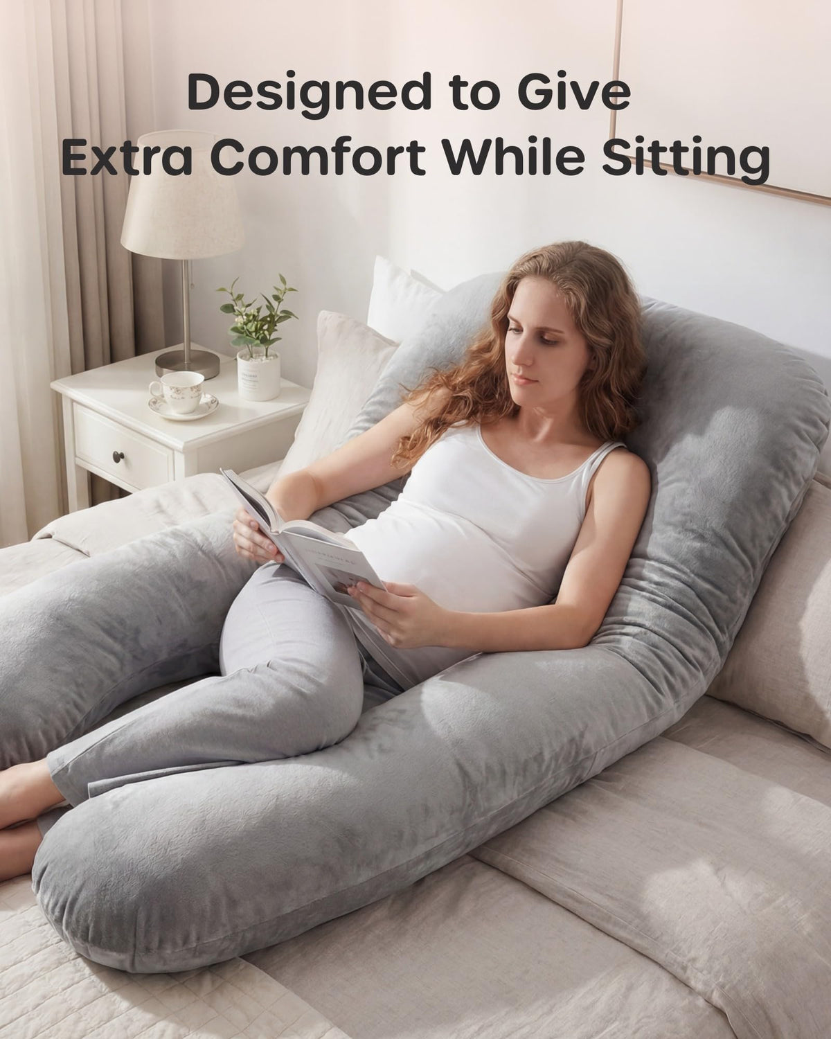 Nuliie U-Shaped Full Body Pregnancy Pillow, Grey