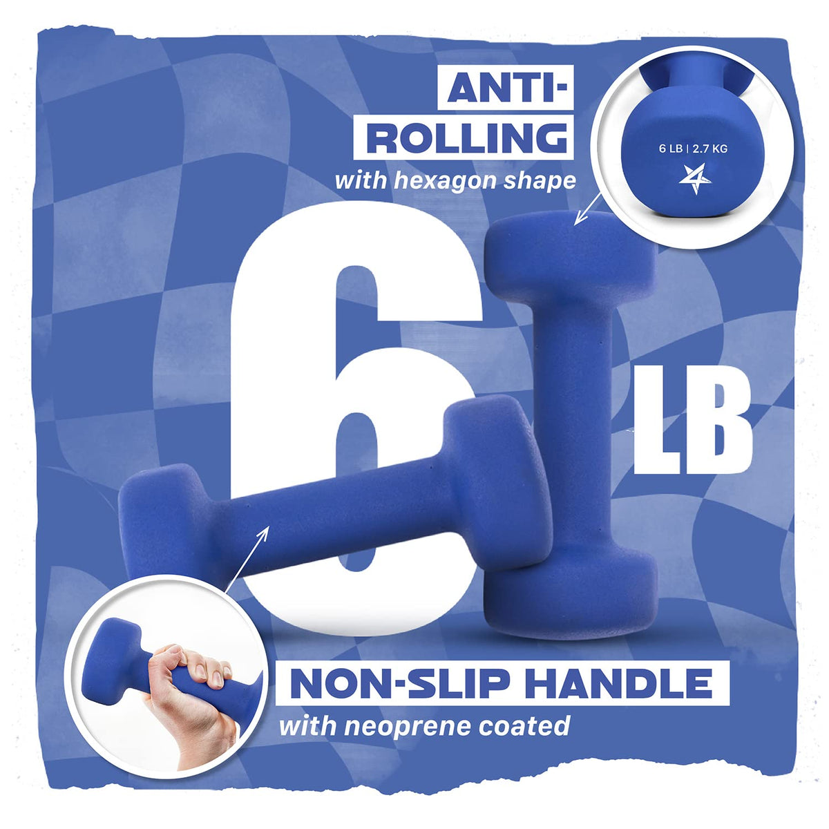 Yes4All Neoprene Dumbbells Pair, D. Blue, 6lbs