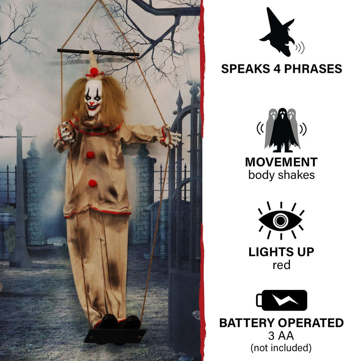 Haunted Hill Farm Smalls Animated Swinging Clown, 55 In