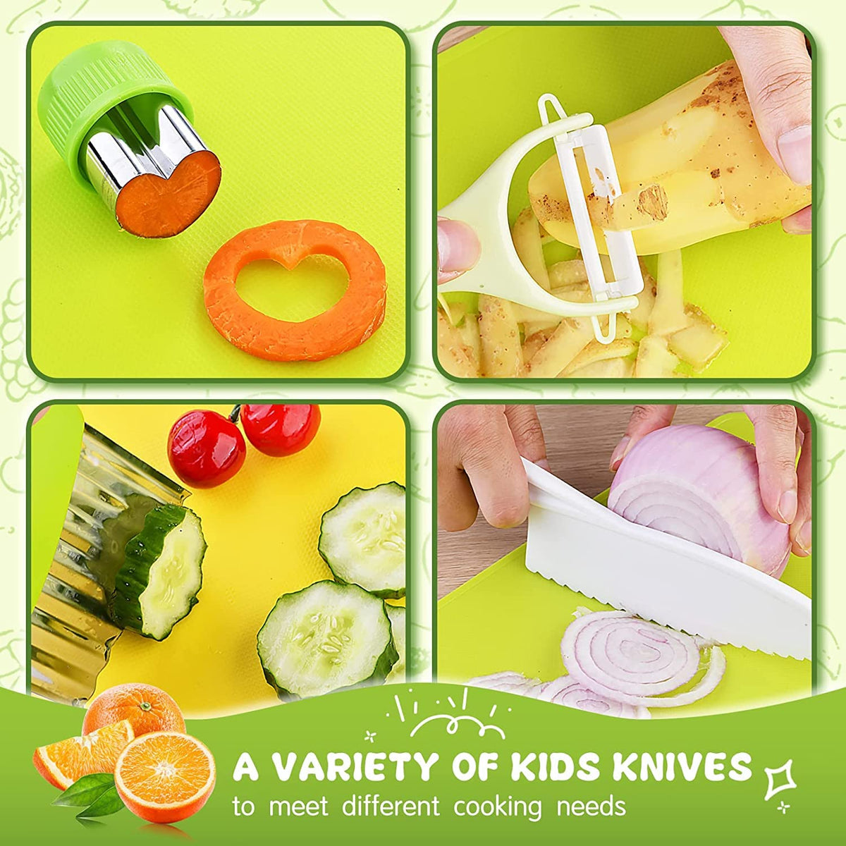 Montessori Kids' Kitchen Tools Set with Safe Knives, 13 Pieces