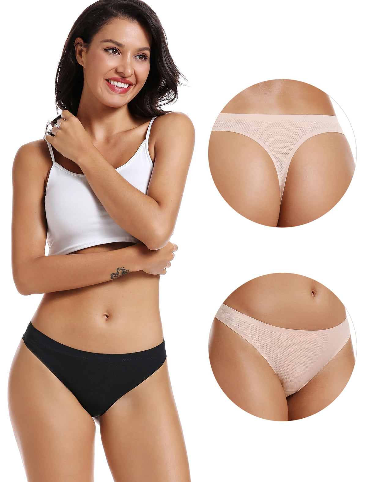 VOENXE Seamless No-Show Breathable Thongs, 5-Pack, Basics
