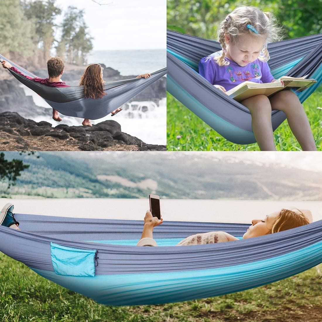 Portable Nylon Camping Hammock with Tree Straps, Single