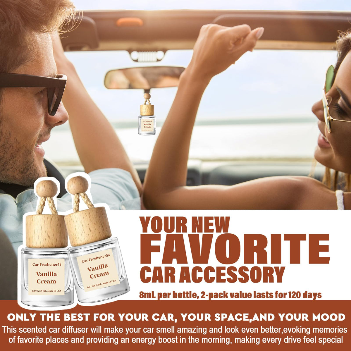HoogaLife Hanging Car Air Freshener Diffuser, Vanilla Cream (2 Pack)
