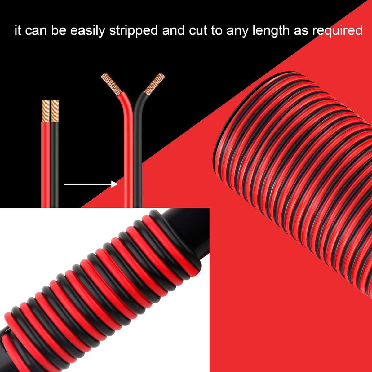 VIABRICO 14 AWG 2-Conductor Low Voltage Wire, 100 ft, Red/Black
