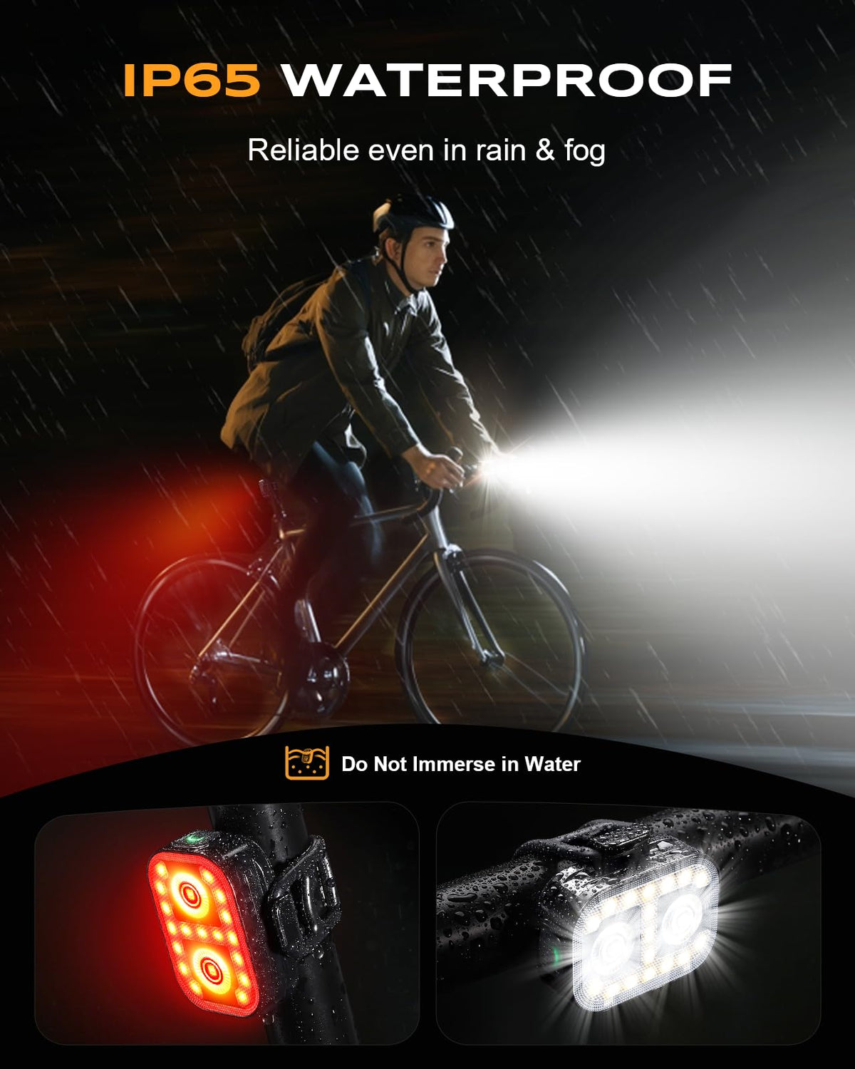WOCBUY Rechargeable Bike Lights Set, Front and Back, USB-C, IP65