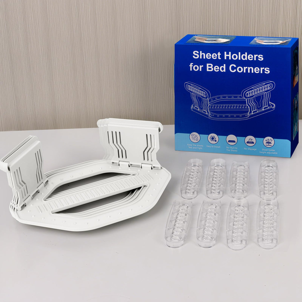 AMOVO Bed Sheet Holders, White, 4 Pack