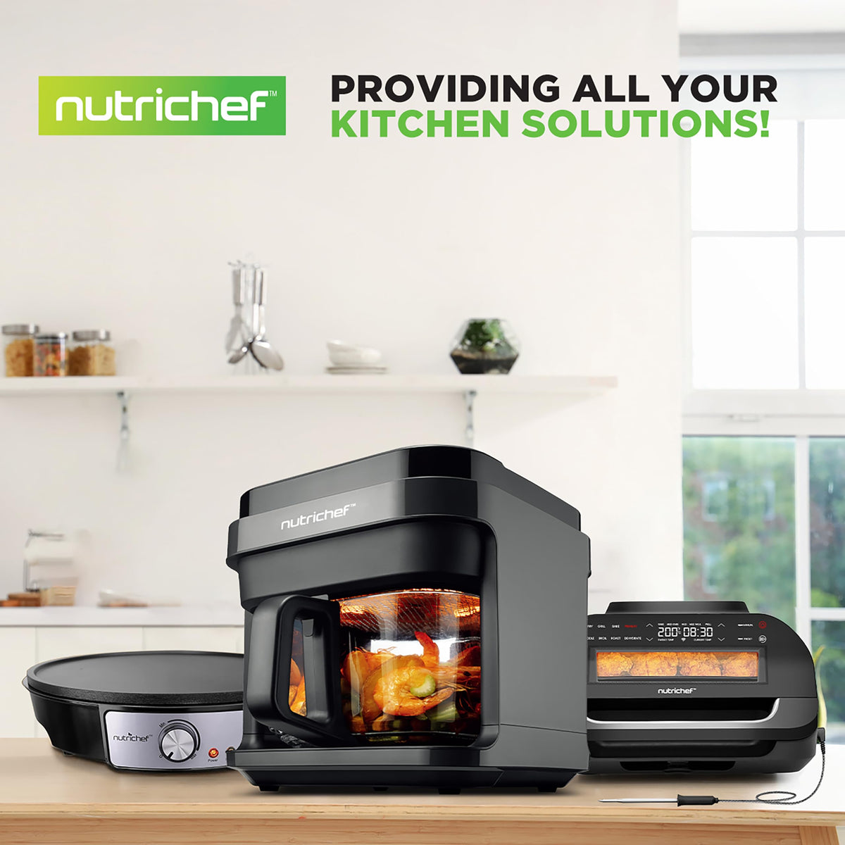 Nutrichef Air Fryer, 8 Preset Cook Modes, Black, 5.8 Quart