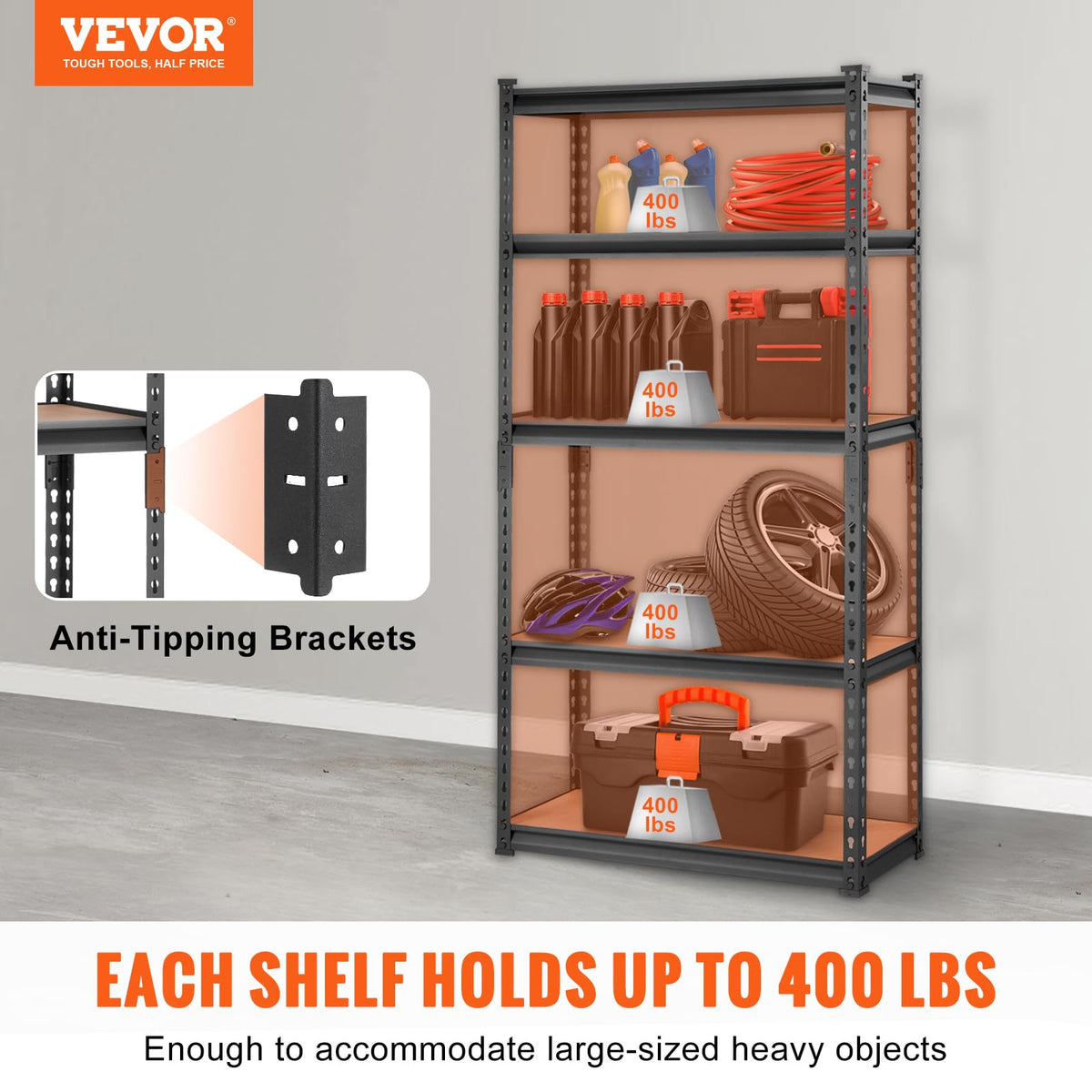 VEVOR 5-Tier Adjustable Heavy Duty Storage Shelving Unit, 2000 lb