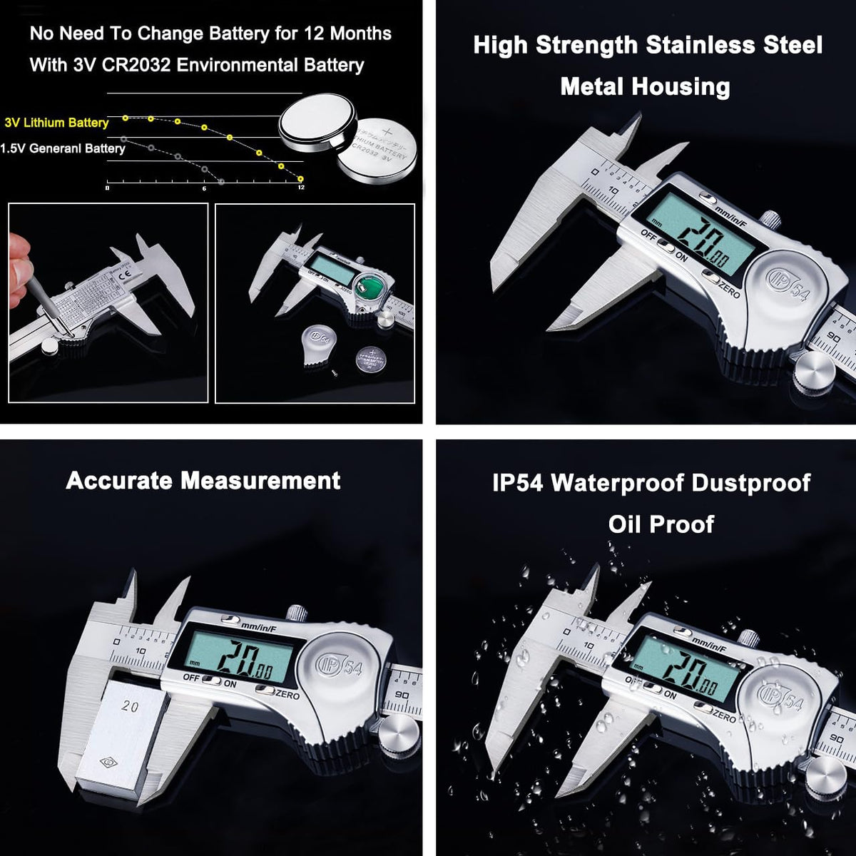Kynup Stainless Steel Digital Caliper, 6"/150 mm