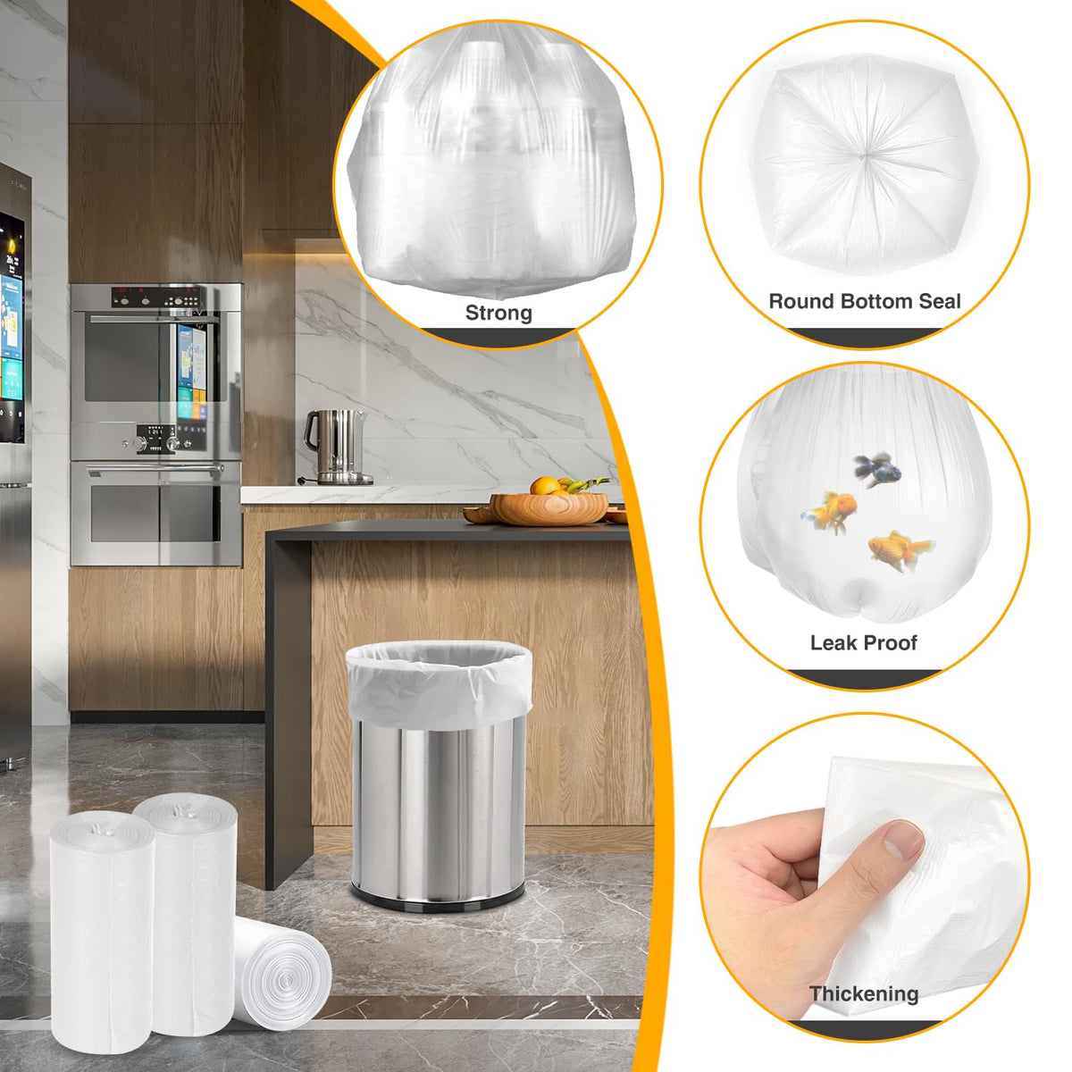 Kitchen Garbage Bags, 30 Litres (8 Gallon), White, 150 Count