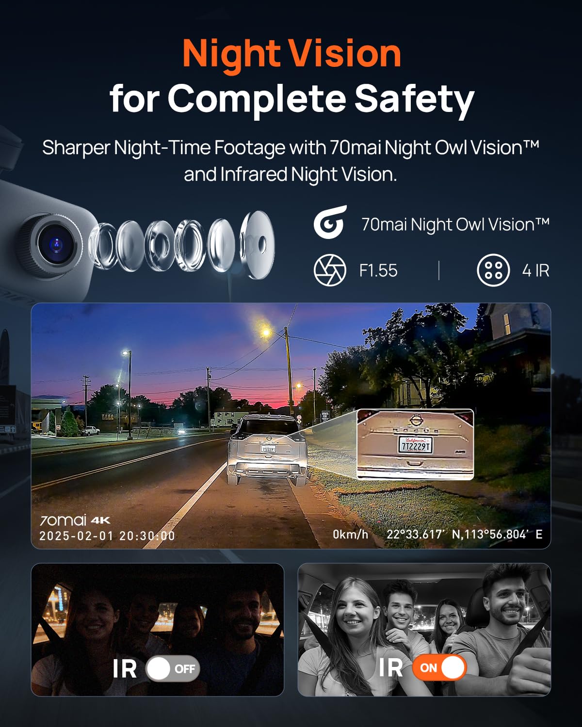 70mai 4K Dash Cam, 3 Channel with GPS, 64GB, T800E