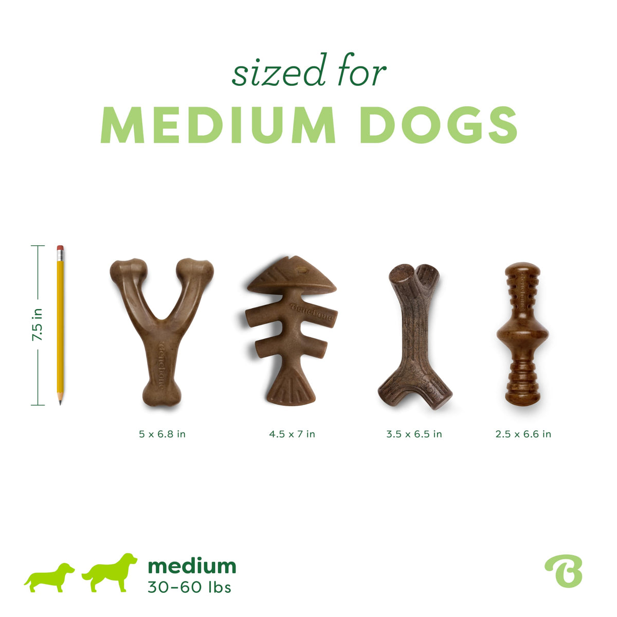 Benebone Durable Dog Chew Toys, Medium, 4-Pack