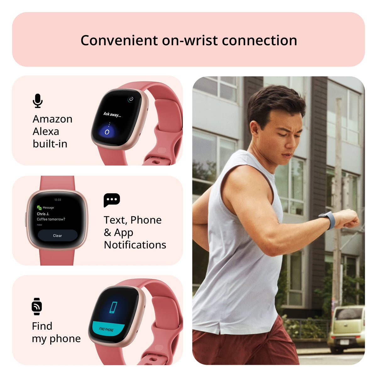 Google Fitbit Versa 4 Fitness Smartwatch, Pink Sand/Copper Rose