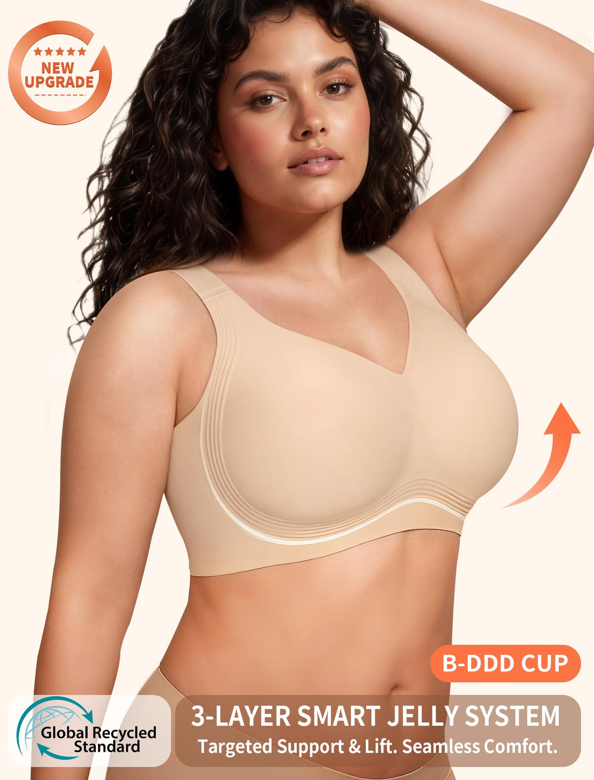 PoseFree Full Coverage Wireless Jelly Bra, Nude, XL