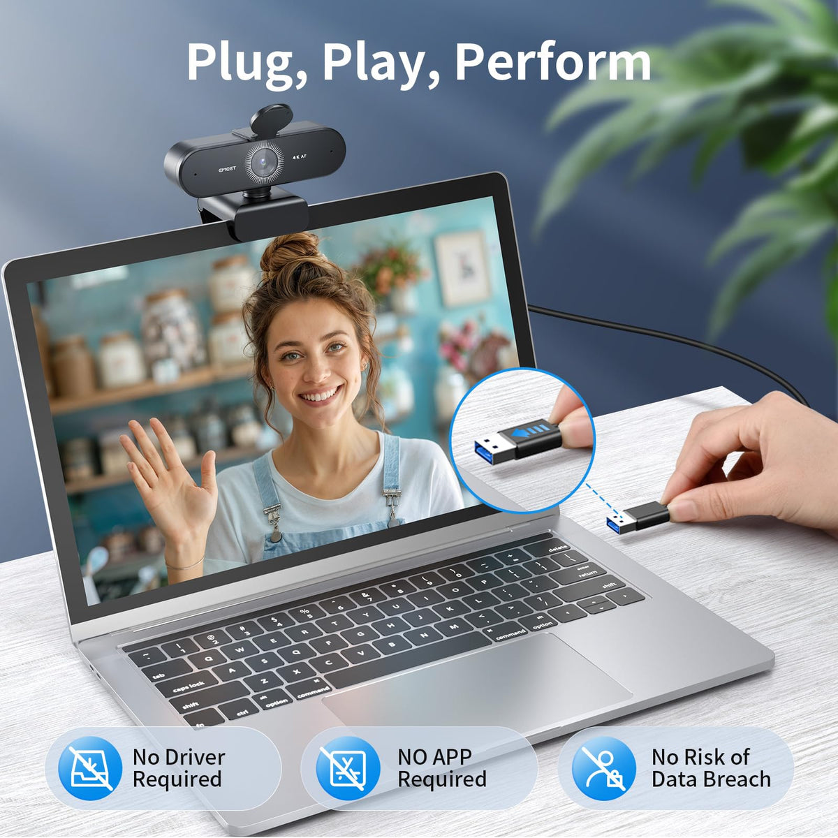 EMEET NOVA 4K Webcam with PDAF Autofocus, 2 Mics, Privacy Cover