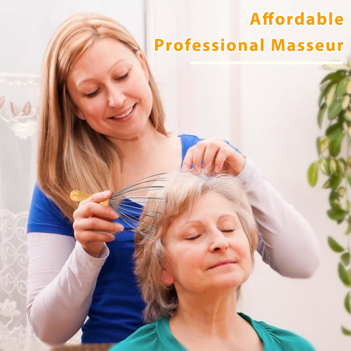 Freatech 24 Fingers Head Massager Scalp Scratcher, Wooden Handle