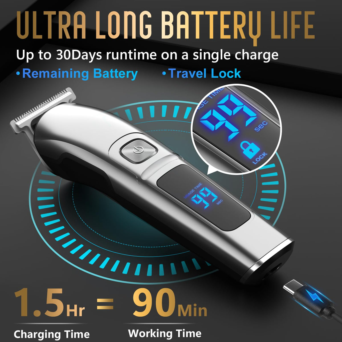 Ufree Waterproof Beard Trimmer for Men, Silver