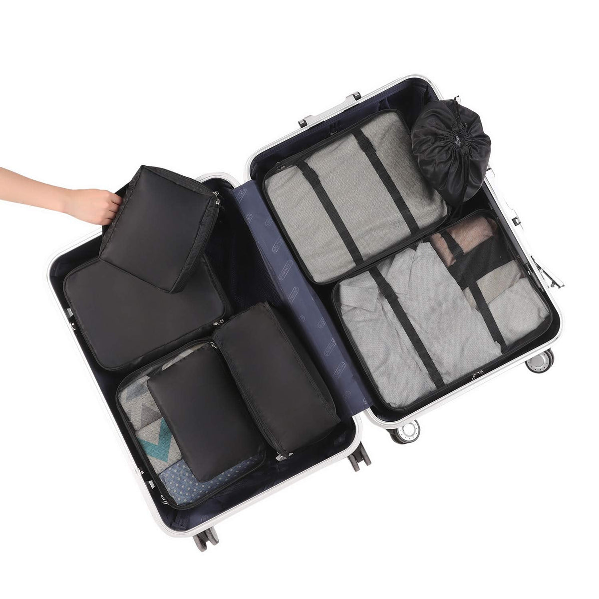 BAGAIL 8-Piece Packing Cubes Set, Jet Black